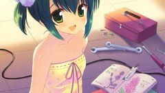 Blush green eyes short hair green hair Hiiragi Noa