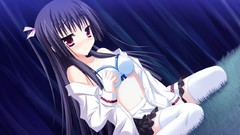 Blush long hair anime girls bra black hair game cg purple eyes 