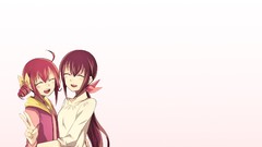 Blush long hair anime girls closed eyes brunettes short hair 