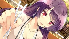 Blush pink eyes anime girls natsume eri purple hair miyako game 