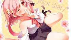 Blush pink hair anime girls short hair wink your diary