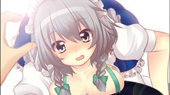 Blush short hair braids gray hair touhou izayoi sakuya boobs no 