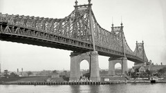 Boats Bridges USA rivers new york city east river grayscale