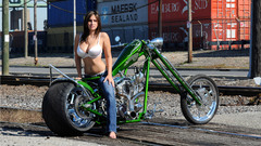 Boobs woman jeans biker