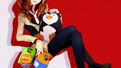 Books Anime Penguins tie skirts mawaru penguindrum purple eyes 