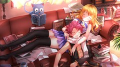 Books Anime sleeping blondes skirts pink hair anime girls 