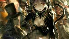 Books blue hair anime girls blue eyes animal ears tails 