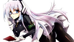 Books glasses white background white hair gloves long hair blue 