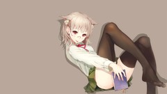 Books glasses white hair red eyes Ribbons sitting tongue 