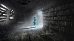 Books ruins Library Wood anime girls little girl teddy bears 