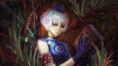 Books white hair gloves anime girls short hair shin megami 