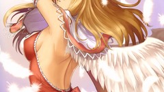 Books wings feathers back bows blondes angels long hair anime 