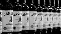 Bottles whiskey bokeh monochrome