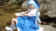 Bows blue hair short hair models touhou cirno cosplay hair 