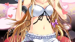 Braid blondes blush long hair anime girls lingerie bra touhou 