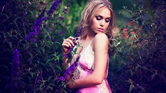Branches woman dress outdoors blondes closed eyes models paulina