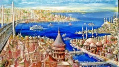Bridges cities cityscapes bosphorus Galata Tower paintwork 