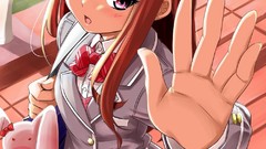 Brown Bags long hair pink eyes anime girls school uniforms 1935 