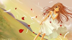 Brown Clannad long hair anime girls red flowers summer dress 