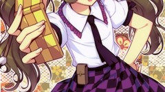 Brown eyes twintails checkered