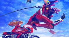 Brown long hair anime girls blue eyes asuka langley soryu neon 