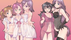 Brown navel pink hair long hair anime girls blue eyes green 