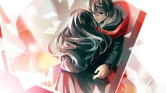 Brown tears long hair green eyes short hair seifuku kagerou 