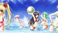 Brunettes blondes water blue