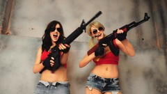 Brunettes blondes woman Guns