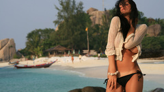 Brunettes busty woman tropical