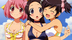 Brunettes cleavage pink hair