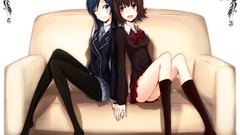 Brunettes couch blue eyes