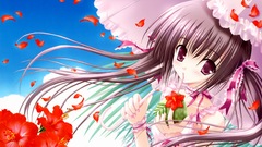 Brunettes Flowers Ribbons Anime