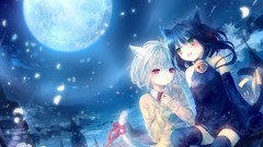 Brunettes night moon nekomimi