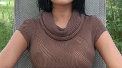 Brunettes nipples woman blue