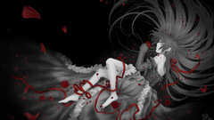 Brunettes red dress Flowers