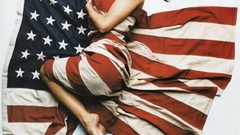 Brunettes woman American Flag