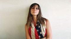 Brunettes woman American Flag