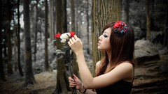 Brunettes woman asians roses