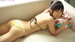 Brunettes woman bikini couch