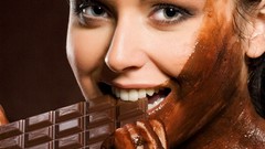 Brunettes woman chocolate green