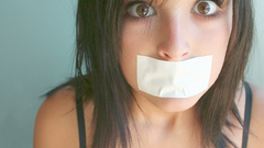 Brunettes woman eyes Tape