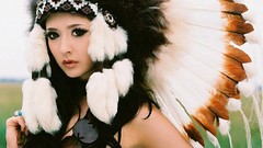 Brunettes woman feathers western