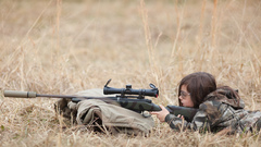 Brunettes woman Guns hunter