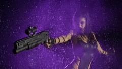 Brunettes woman Guns purple