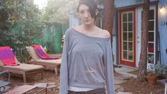 Brunettes woman jeans freckles