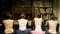 Brunettes woman nerd Library