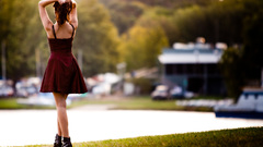 Brunettes woman red dress