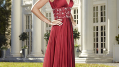 Brunettes woman red dress