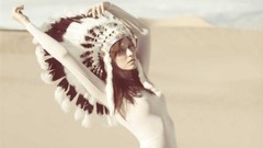 Brunettes woman sand dress